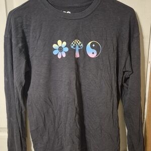 SO Kind Heart Open Mind Graphic Long Sleeve Tee Gray Girls XL 14/16 Boho Retro